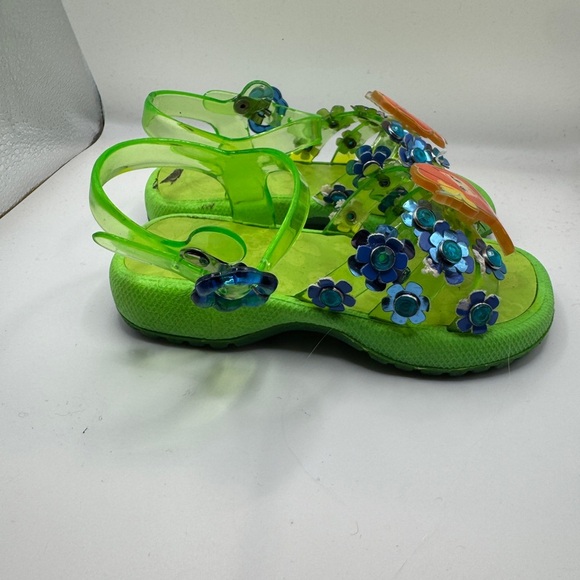 Disney The Little Mermaid Ariel Green Toddler 7/8 Jelly Sandals w Floral Accents - Picture 2 of 6